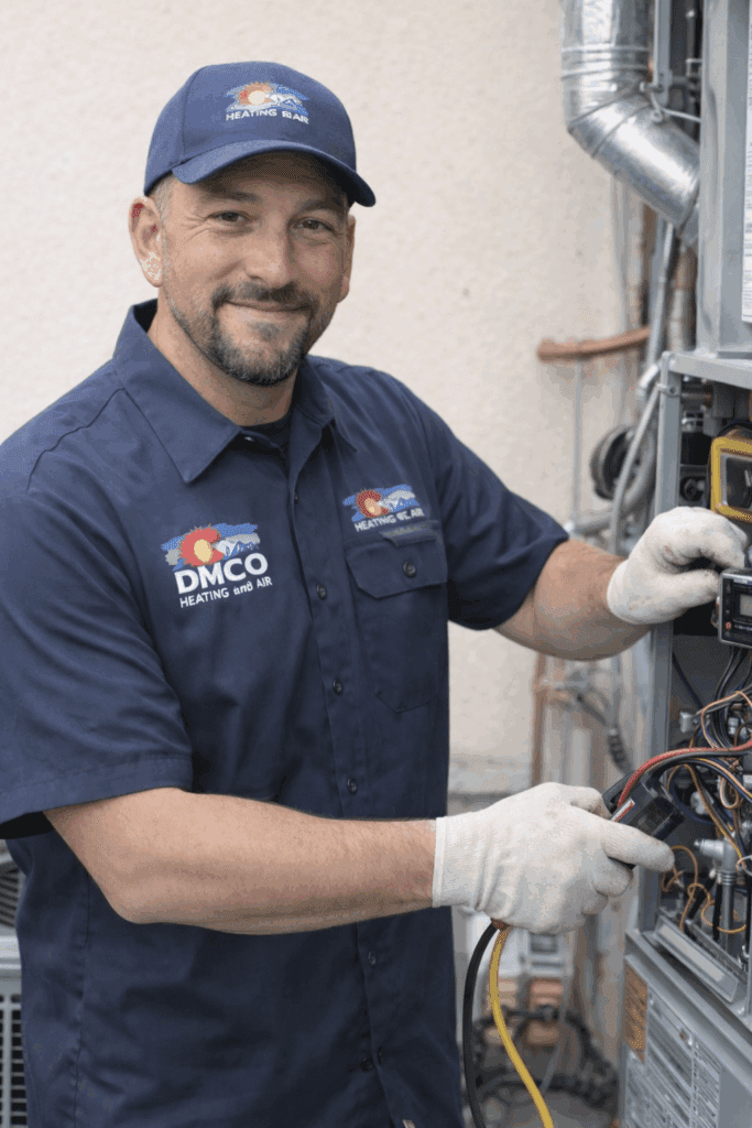 HVAC technician repairing furnace wiring