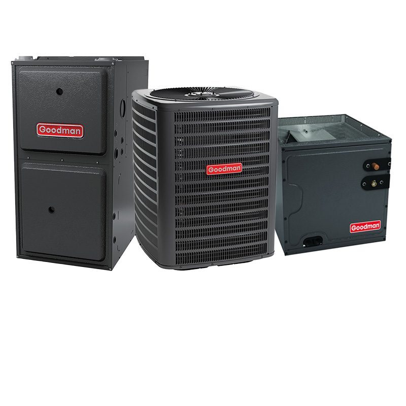 Three HVAC units of varying sizes with the brand name Coleman.